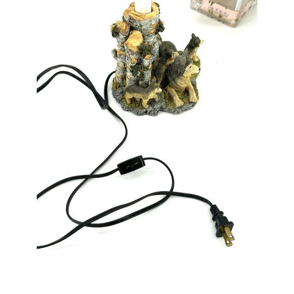 Cabin Theme Wolf Accent Table Lamp WolvesPups Birch Trees Woods Detailed Resin - Picture 12 of 15